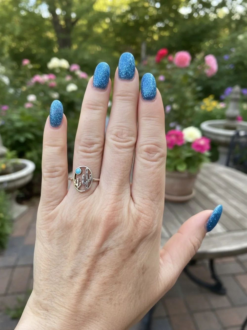 Sterling Silver Cactus Ring with Turquoise Stone‎ - Women's Jewelry